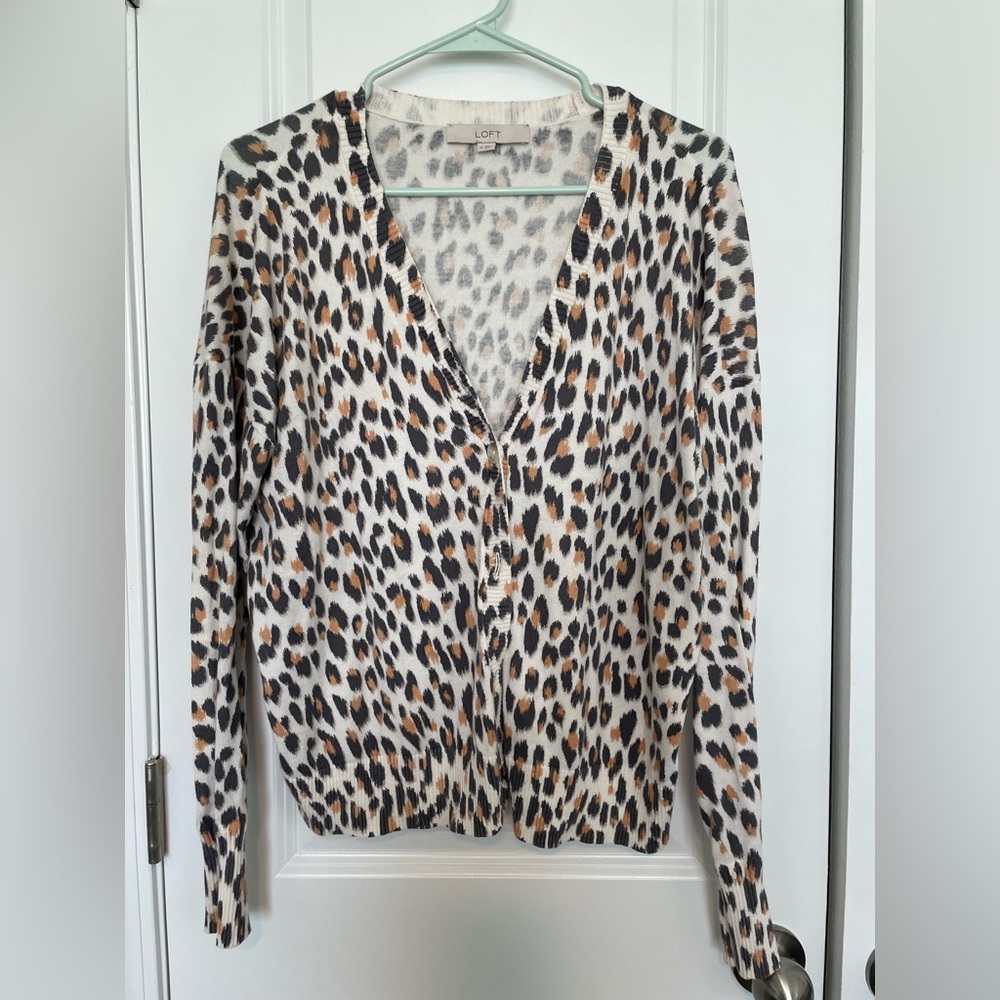 Loft cream leopard print cardigan - size M
